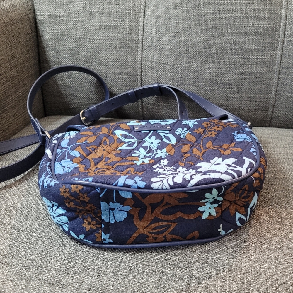 Vera Bradley Floral Blue and Brown Quilted Women's Saddle Crossbody Bag - Picture 7 of 12